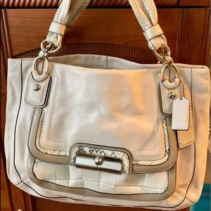 COACH KRISTIN LEATHER HOBO BAG WITH REPTILE TRIM